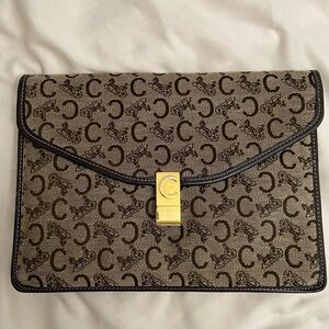 Authentic CELINE Brown Canvas and Leather Clutch